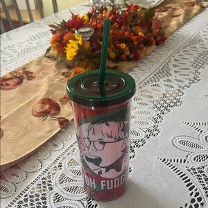 Festive Holiday Tumbler with Straw - Green and Red new